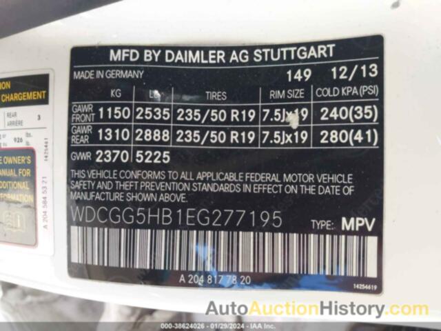 MERCEDES-BENZ GLK 350, WDCGG5HB1EG277195