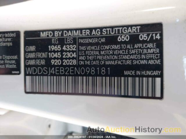 MERCEDES-BENZ CLA 250, WDDSJ4EB2EN098181