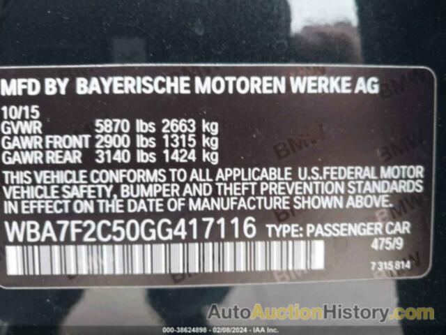 BMW 750I XDRIVE, WBA7F2C50GG417116