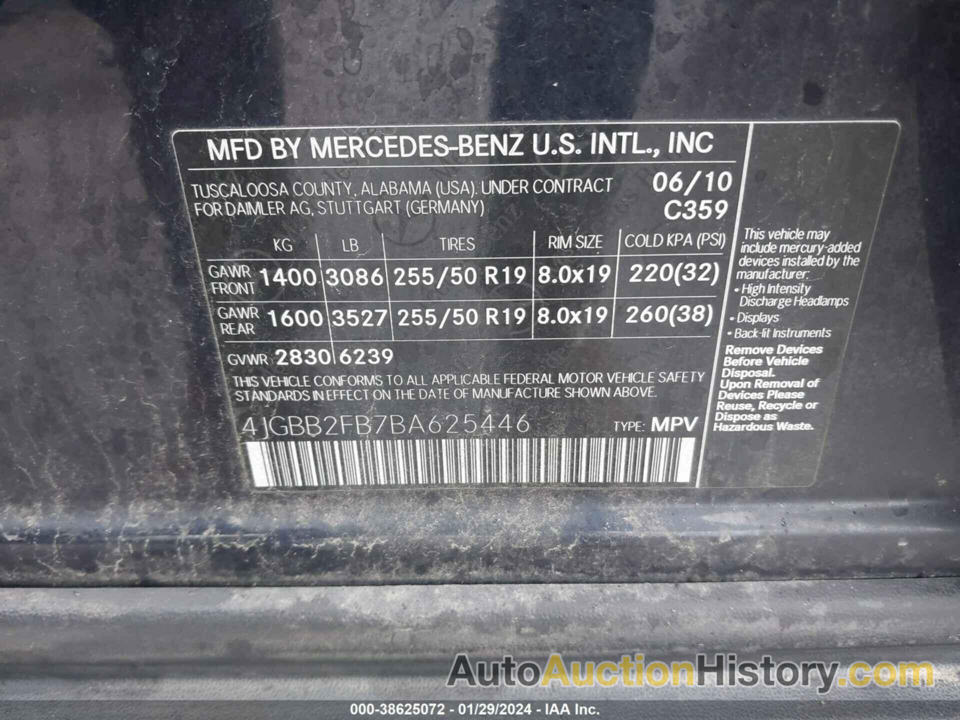 MERCEDES-BENZ ML 350 BLUETEC 4MATIC, 4JGBB2FB7BA625446