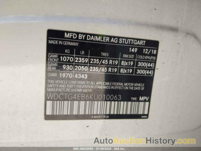 MERCEDES-BENZ GLA 250, WDCTG4EB6KU010063