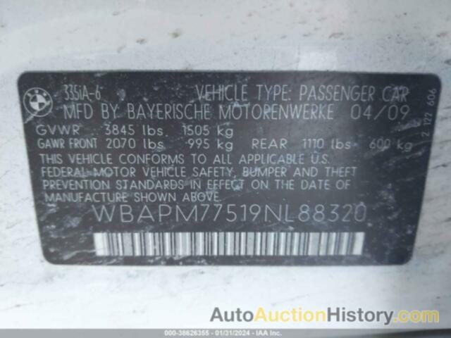 BMW 335I, WBAPM77519NL88320