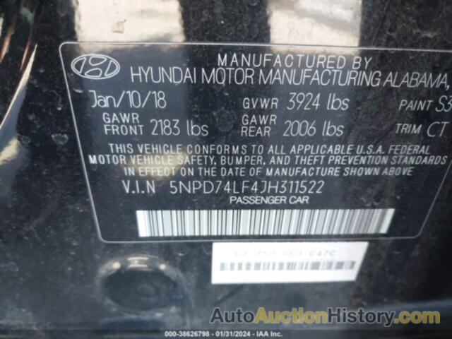 HYUNDAI ELANTRA SE, 5NPD74LF4JH311522