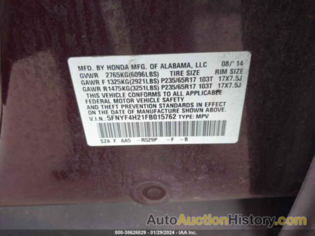 HONDA PILOT LX, 5FNYF4H21FB015762