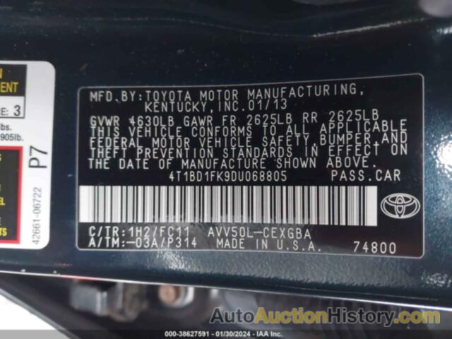 TOYOTA CAMRY HYBRID XLE, 4T1BD1FK9DU068805