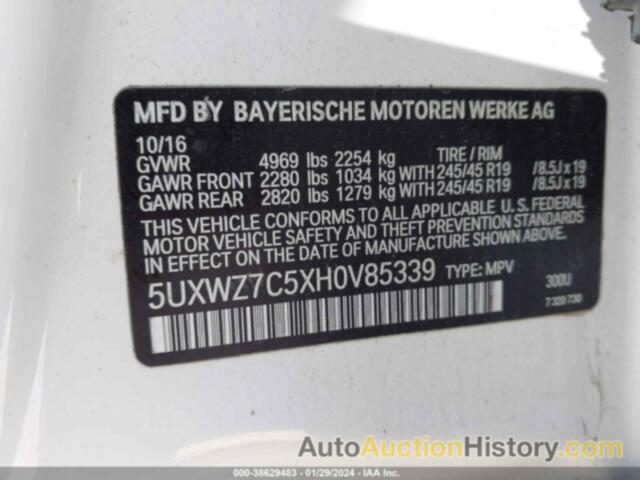 BMW X3 SDRIVE28I, 5UXWZ7C5XH0V85339