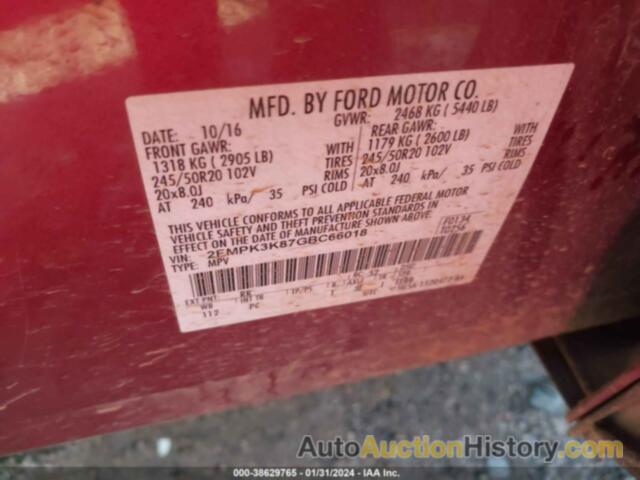 FORD EDGE TITANIUM, 2FMPK3K87GBC66018