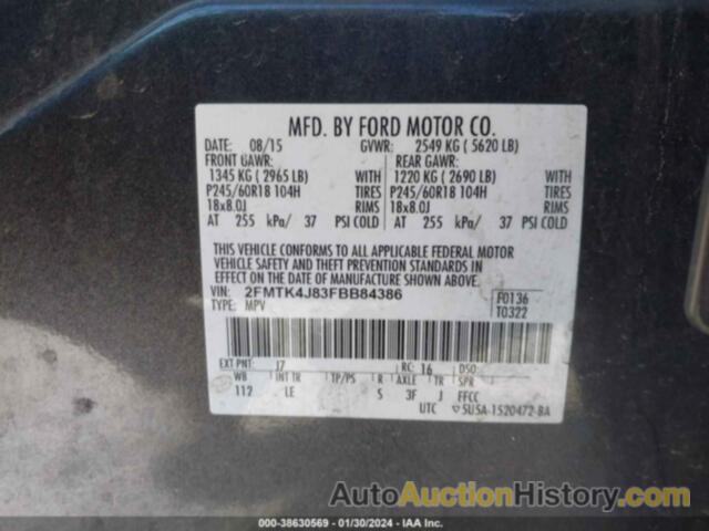 FORD EDGE SEL, 2FMTK4J83FBB84386