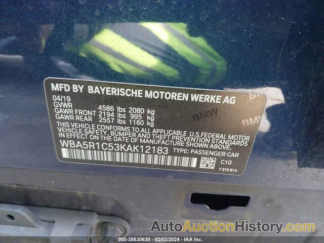 BMW 330I, WBA5R1C53KAK12183