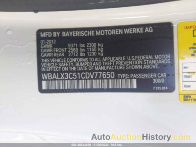 BMW 650I, WBALX3C51CDV77650