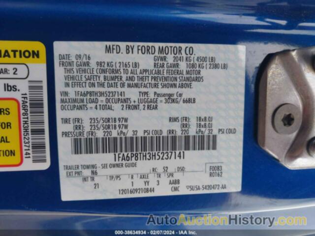 FORD MUSTANG ECOBOOST, 1FA6P8TH3H5237141