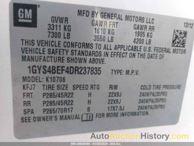 CADILLAC ESCALADE LUXURY, 1GYS4BEF4DR237835