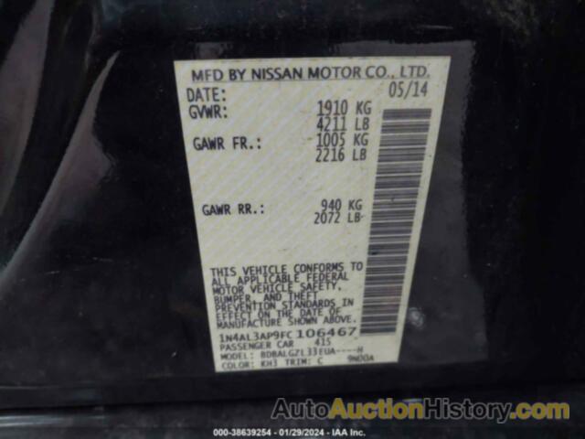 NISSAN ALTIMA 2.5 S, 1N4AL3AP9FC106467