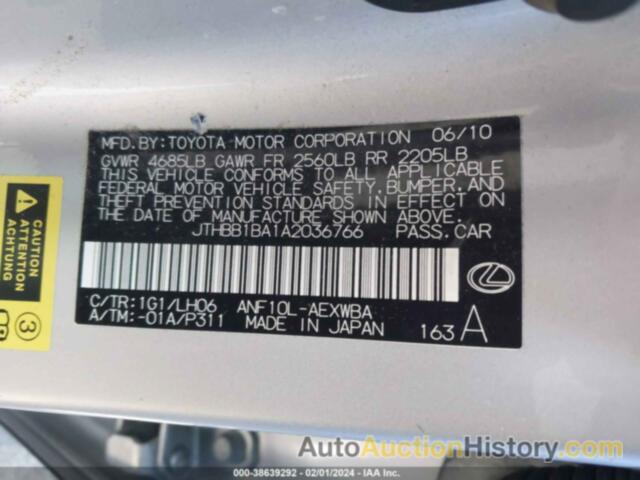 LEXUS HS 250H PREMIUM, JTHBB1BA1A2036766