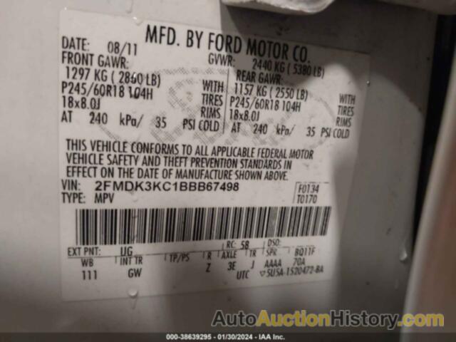 FORD EDGE LIMITED, 2FMDK3KC1BBB67498