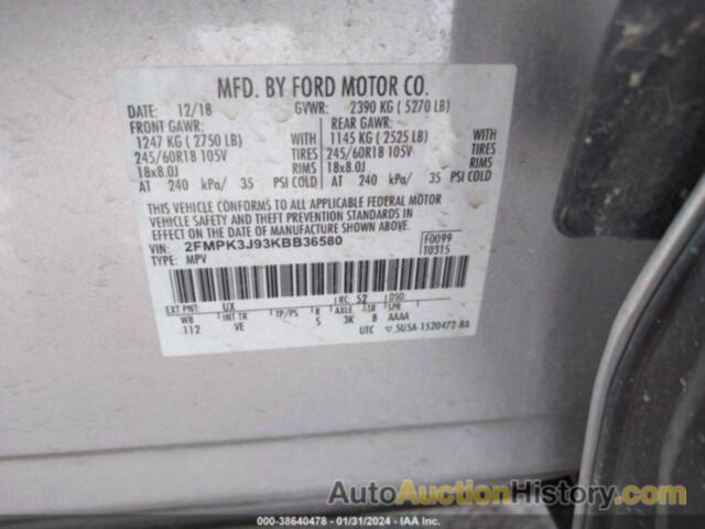 FORD EDGE SEL, 2FMPK3J93KBB36580