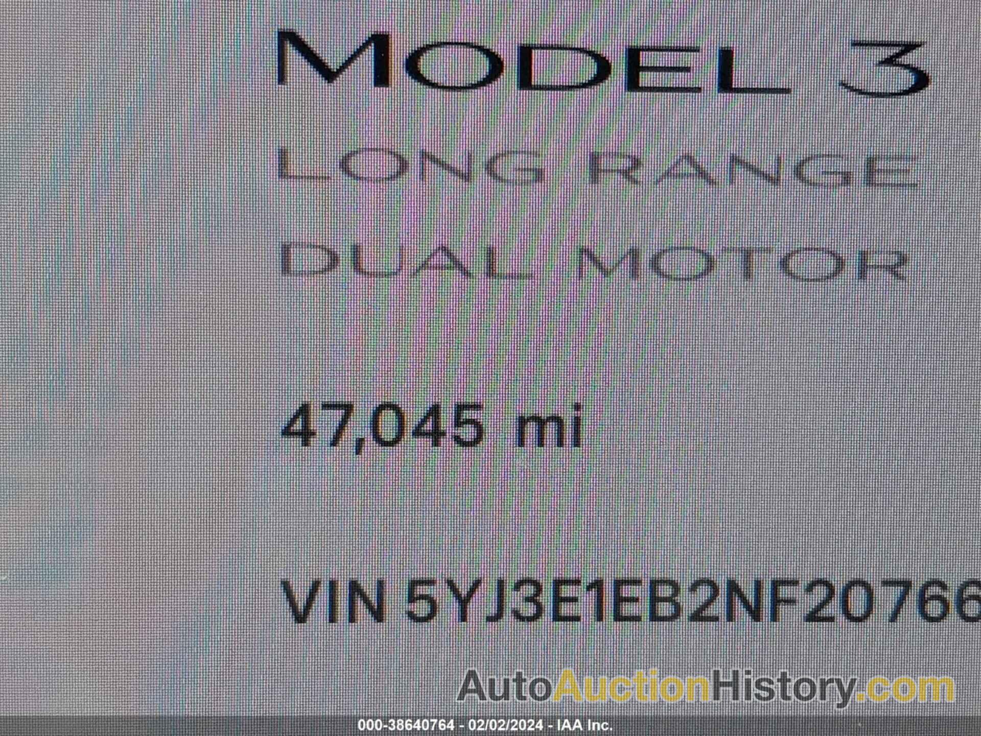 TESLA MODEL 3 LONG RANGE DUAL MOTOR ALL-WHEEL DRIVE, 5YJ3E1EB2NF207660