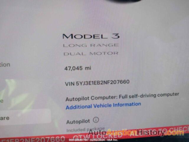 TESLA MODEL 3 LONG RANGE DUAL MOTOR ALL-WHEEL DRIVE, 5YJ3E1EB2NF207660