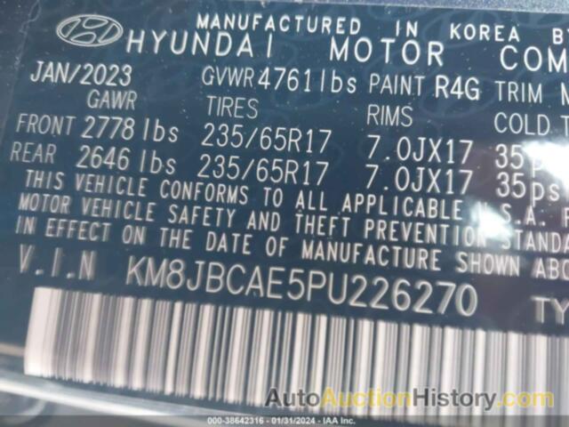 HYUNDAI TUCSON SEL, KM8JBCAE5PU226270