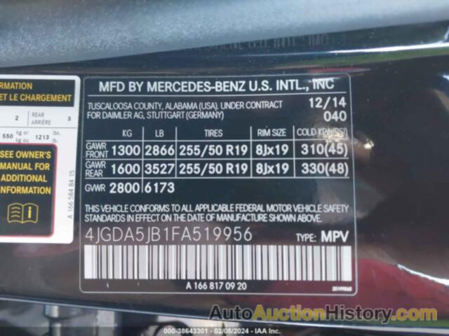 MERCEDES-BENZ ML 350, 4JGDA5JB1FA519956
