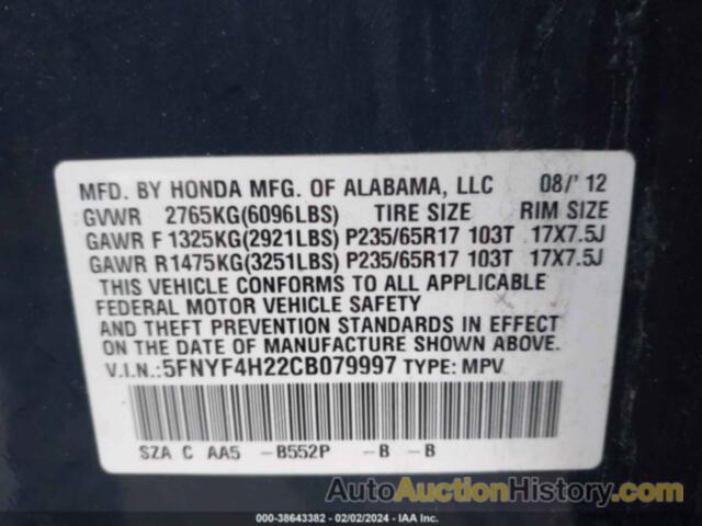 HONDA PILOT LX, 5FNYF4H22CB079997