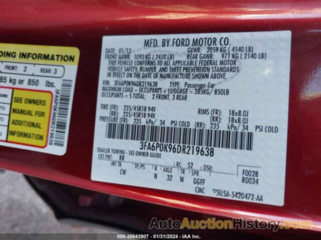 FORD FUSION TITANIUM, 3FA6P0K96DR219638