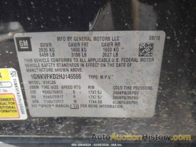 CHEVROLET TRAVERSE LS, 1GNKVFKD2HJ145566