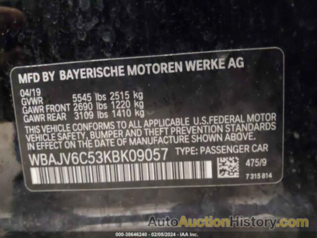 BMW 640I GRAN TURISMO XDRIVE, WBAJV6C53KBK09057
