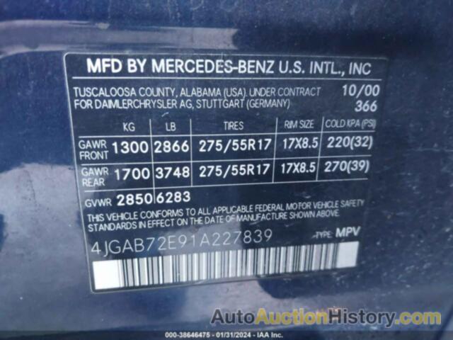 MERCEDES-BENZ ML 430, 4JGAB72E91A227839