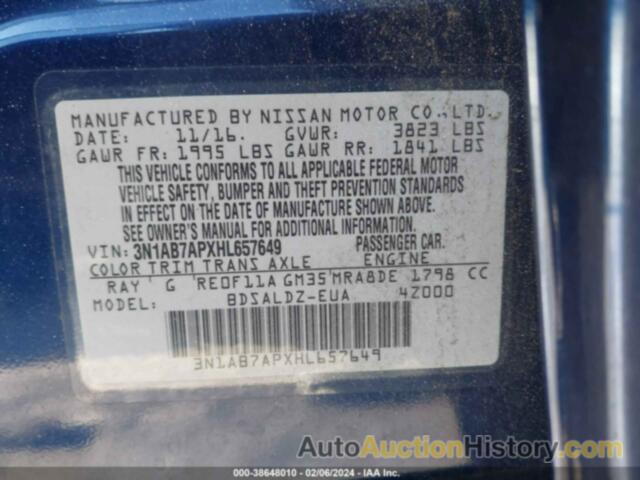 NISSAN SENTRA SV, 3N1AB7APXHL657649