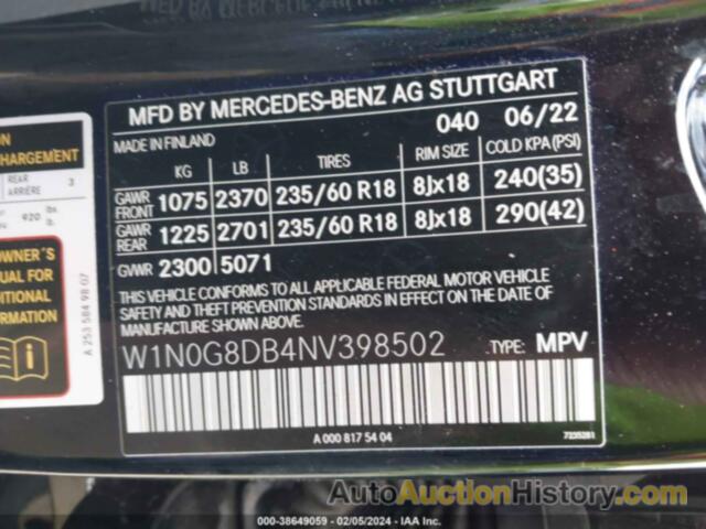 MERCEDES-BENZ GLC 300, W1N0G8DB4NV398502