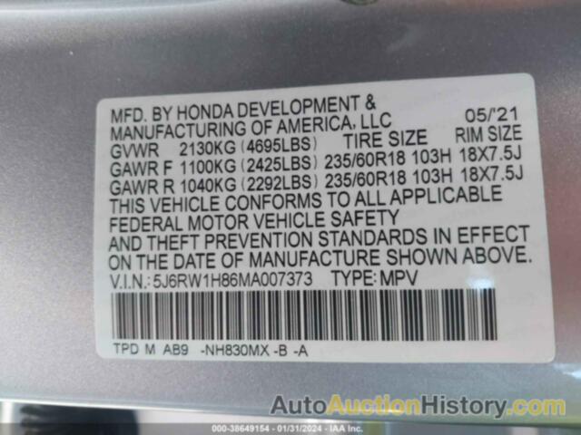 HONDA CR-V 2WD EX-L, 5J6RW1H86MA007373