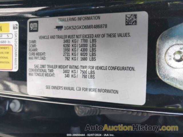 GMC YUKON XL K1500 SLT, 1GKS2GKD6MR486878