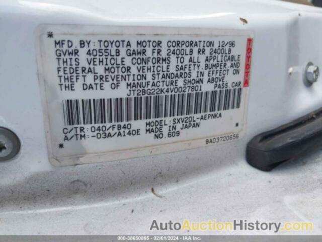 TOYOTA CAMRY LE, JT2BG22K4V0027801