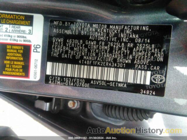 TOYOTA CAMRY LE, 4T4BF1FK2ER434301