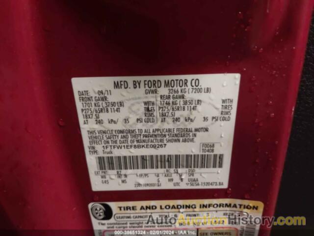 FORD F-150 XLT, 1FTFW1EF8BKE09267