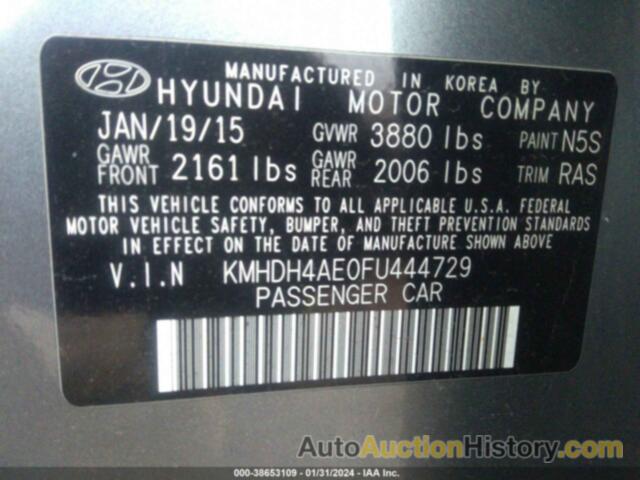 HYUNDAI ELANTRA SE (ULSAN PLANT), KMHDH4AE0FU444729