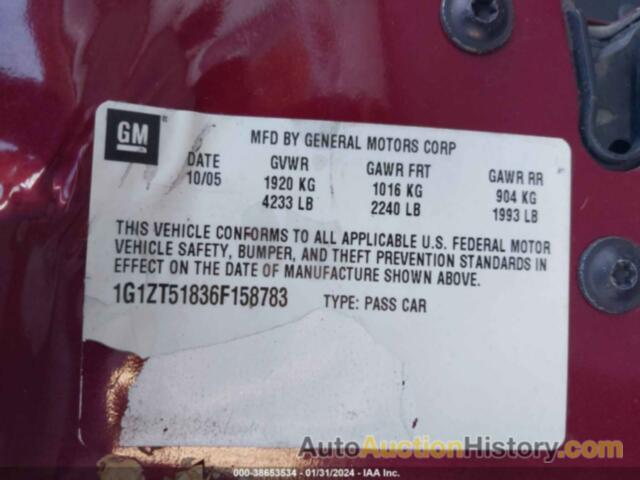 CHEVROLET MALIBU LT, 1G1ZT51836F158783