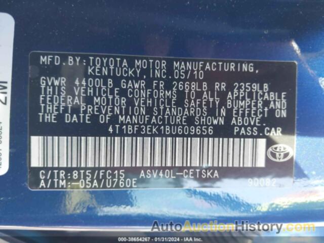 TOYOTA CAMRY SE, 4T1BF3EK1BU609656