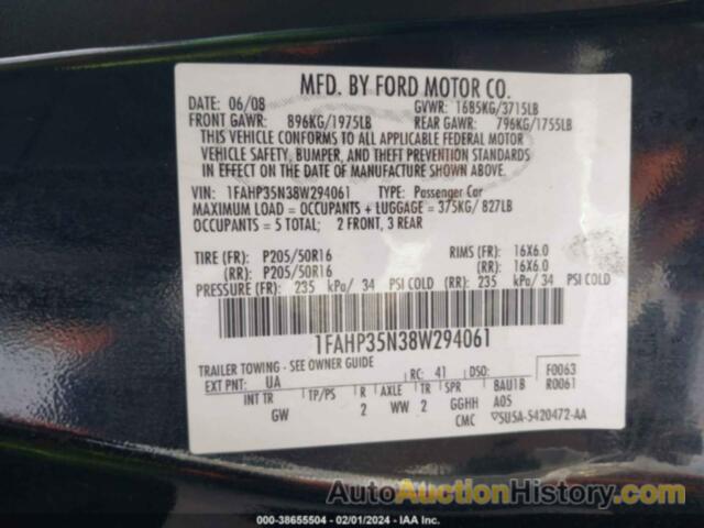 FORD FOCUS SE/SEL/SES, 1FAHP35N38W294061