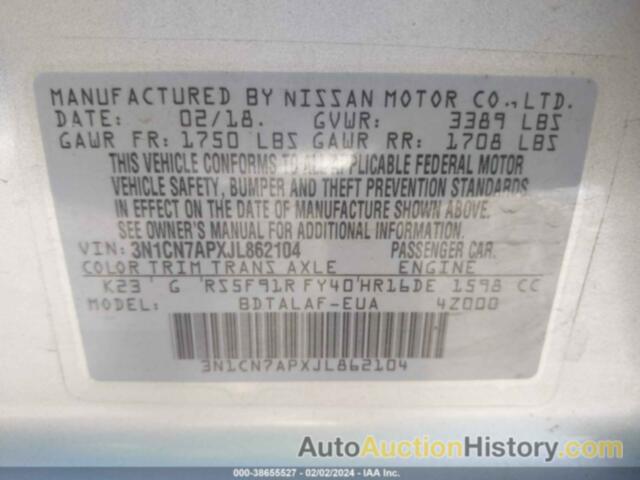 NISSAN VERSA 1.6 S, 3N1CN7APXJL862104