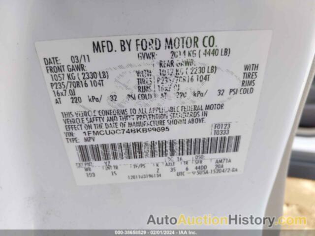 FORD ESCAPE XLS, 1FMCU0C74BKB99695