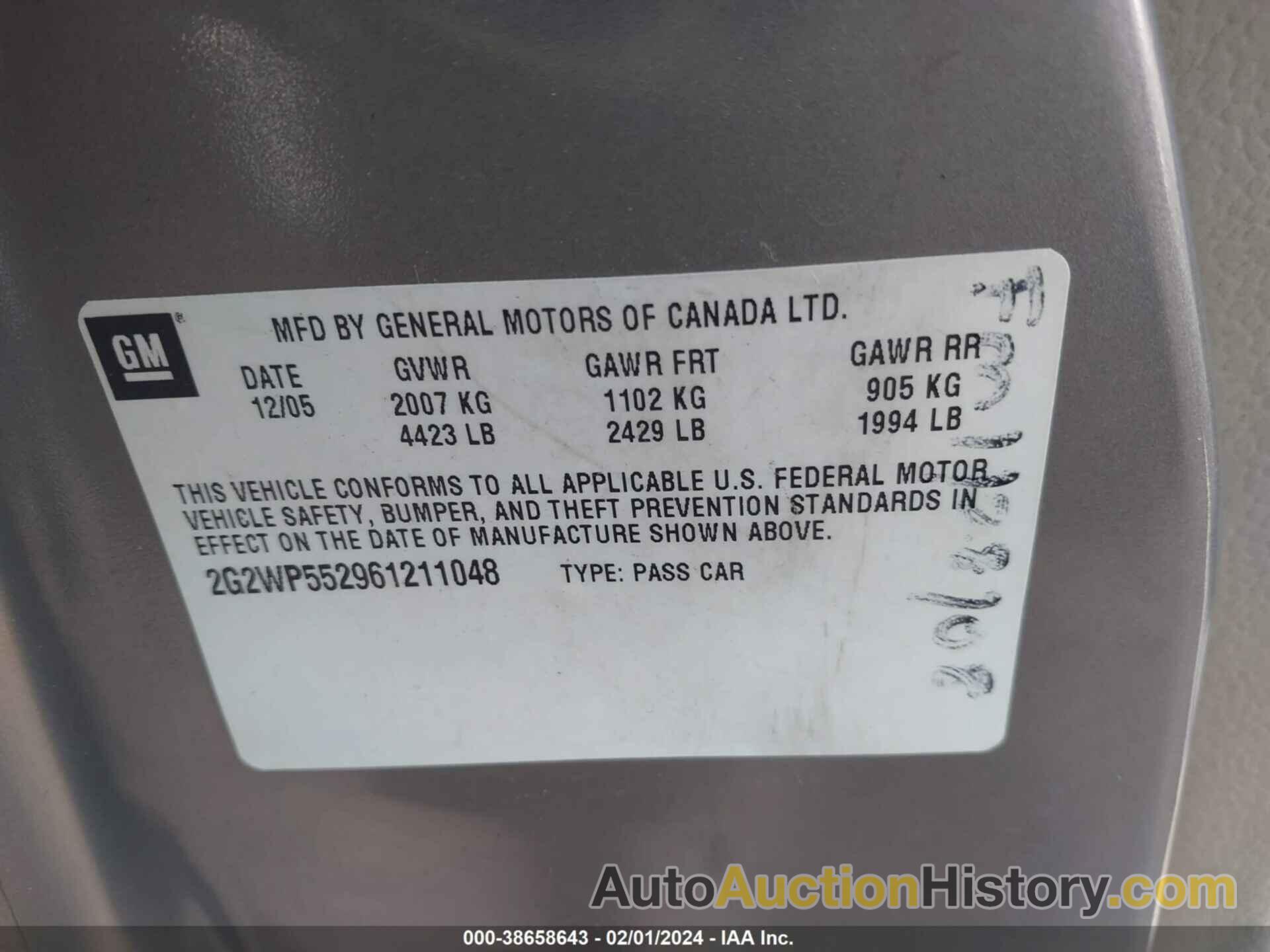 PONTIAC GRAND PRIX, 2G2WP552961211048