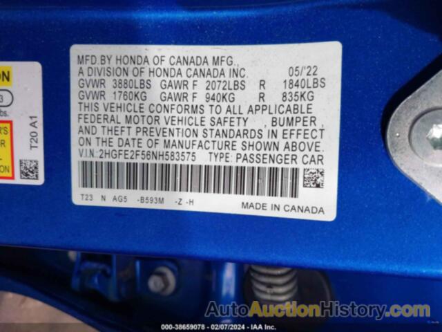 HONDA CIVIC SPORT, 2HGFE2F56NH583575