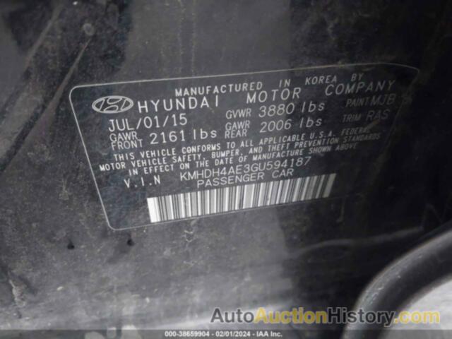 HYUNDAI ELANTRA LIMITED, KMHDH4AE3GU594187