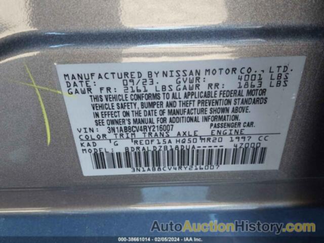 NISSAN SENTRA SV XTRONIC CVT, 3N1AB8CV4RY216007