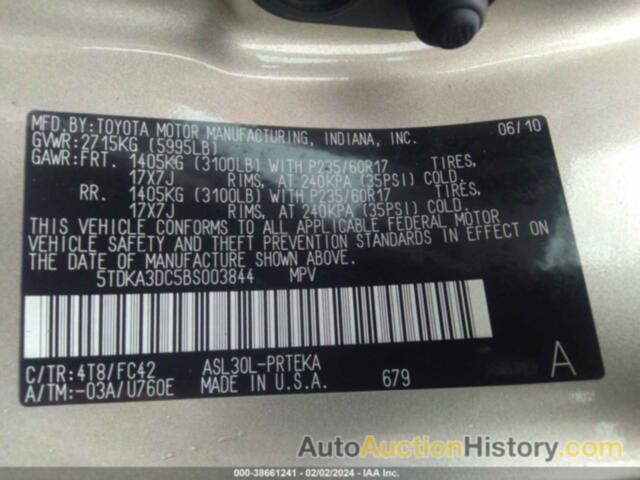 TOYOTA SIENNA LE, 5TDKA3DC5BS003844