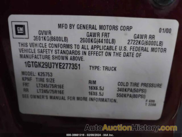 GMC NEW SIERRA K2500, 1GTGK29U7YE277351