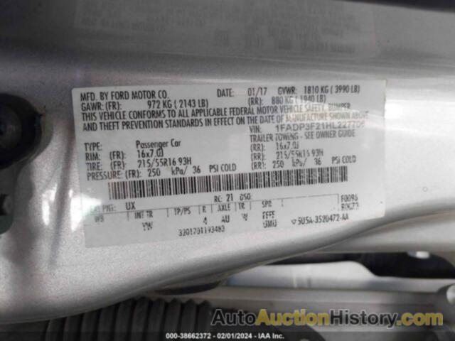 FORD FOCUS SE, 1FADP3F21HL227706