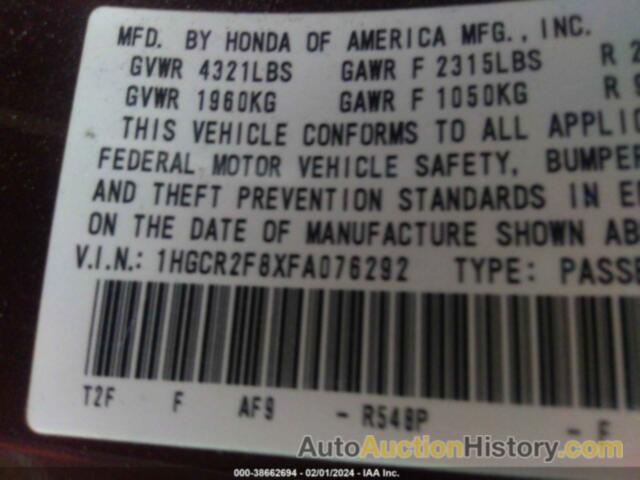 HONDA ACCORD EXL, 1HGCR2F8XFA076292